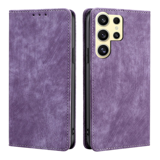 For Samsung Galaxy S25 Ultra 5G RFID Anti-theft Brush Magnetic Leather Phone Case(Purple) by buy2fix