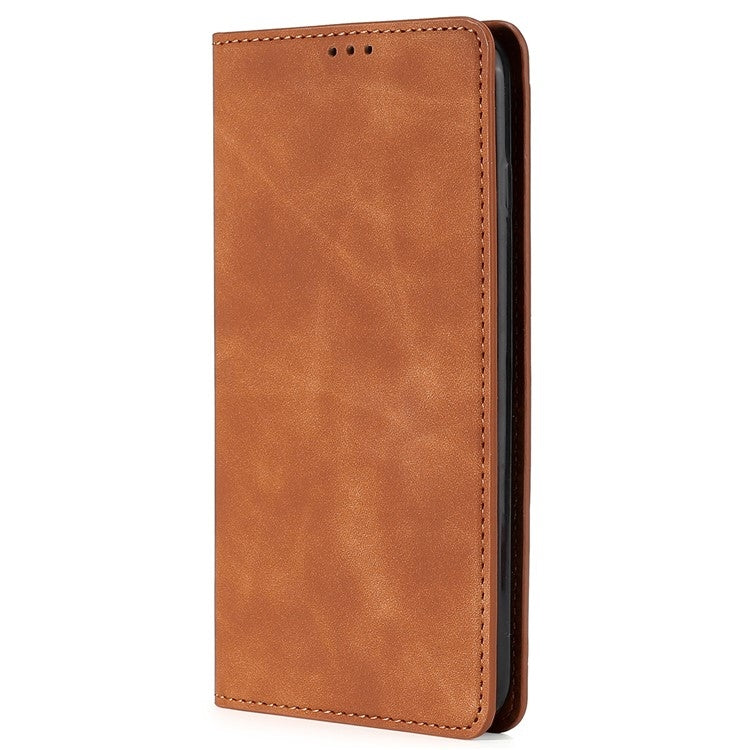 For Samsung Galaxy S25 5G Skin Feel Magnetic Leather Phone Case(Light Brown) by buy2fix