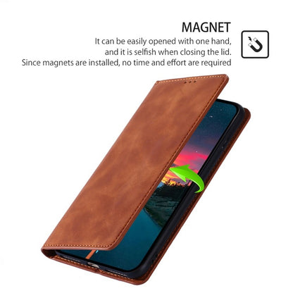 For Samsung Galaxy S25 5G Skin Feel Magnetic Leather Phone Case(Light Brown) by buy2fix