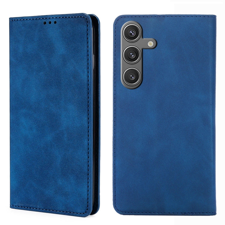 For Samsung Galaxy S25 5G Skin Feel Magnetic Leather Phone Case(Blue) by buy2fix