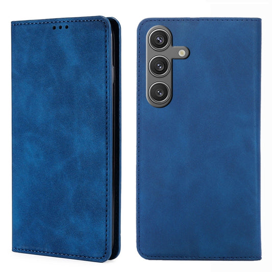 For Samsung Galaxy S25 5G Skin Feel Magnetic Leather Phone Case(Blue) by buy2fix