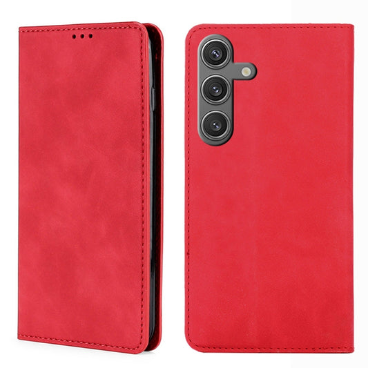 For Samsung Galaxy S25 5G Skin Feel Magnetic Leather Phone Case(Red) by buy2fix
