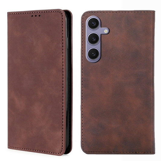 For Samsung Galaxy S25+ 5G Skin Feel Magnetic Leather Phone Case(Dark Brown) by buy2fix