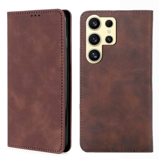 For Samsung Galaxy S25 Ultra 5G Skin Feel Magnetic Leather Phone Case(Dark Brown) by buy2fix