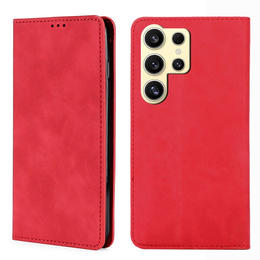 For Samsung Galaxy S25 Ultra 5G Skin Feel Magnetic Leather Phone Case(Red) by buy2fix