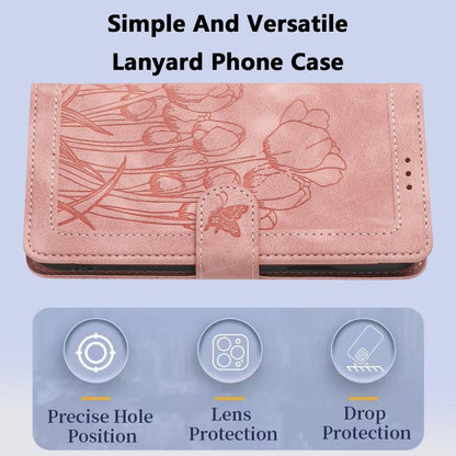For Google Pixel 10 Tulips Embossed Leather Phone Case with Lanyard(Pink) - Google Cases by buy2fix | Online Shopping UK | buy2fix