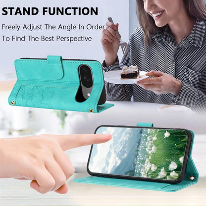 For Google Pixel 10 Tulips Embossed Leather Phone Case with Lanyard(Green) - Google Cases by buy2fix | Online Shopping UK | buy2fix