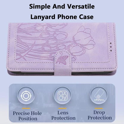 For Google Pixel 10 Tulips Embossed Leather Phone Case with Lanyard(Purple) - Google Cases by buy2fix | Online Shopping UK | buy2fix