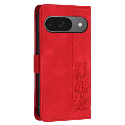 For Google Pixel 10 Tulips Embossed Leather Phone Case with Lanyard(Red) - Google Cases by buy2fix | Online Shopping UK | buy2fix