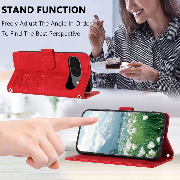 For Google Pixel 10 Tulips Embossed Leather Phone Case with Lanyard(Red) - Google Cases by buy2fix | Online Shopping UK | buy2fix
