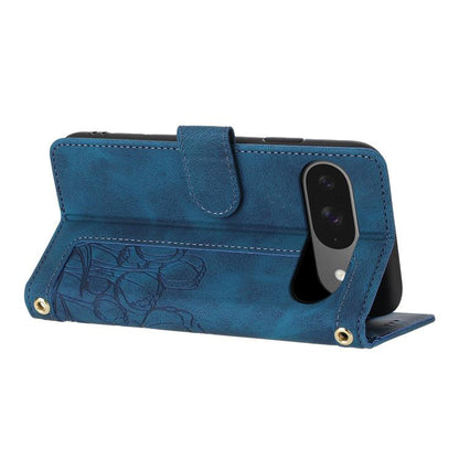 For Google Pixel 10 Tulips Embossed Leather Phone Case with Lanyard(Blue) - Google Cases by buy2fix | Online Shopping UK | buy2fix