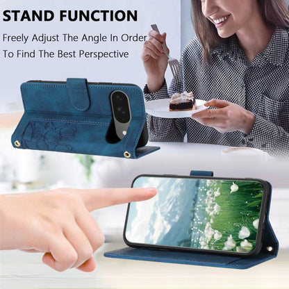 For Google Pixel 10 Tulips Embossed Leather Phone Case with Lanyard(Blue) - Google Cases by buy2fix | Online Shopping UK | buy2fix