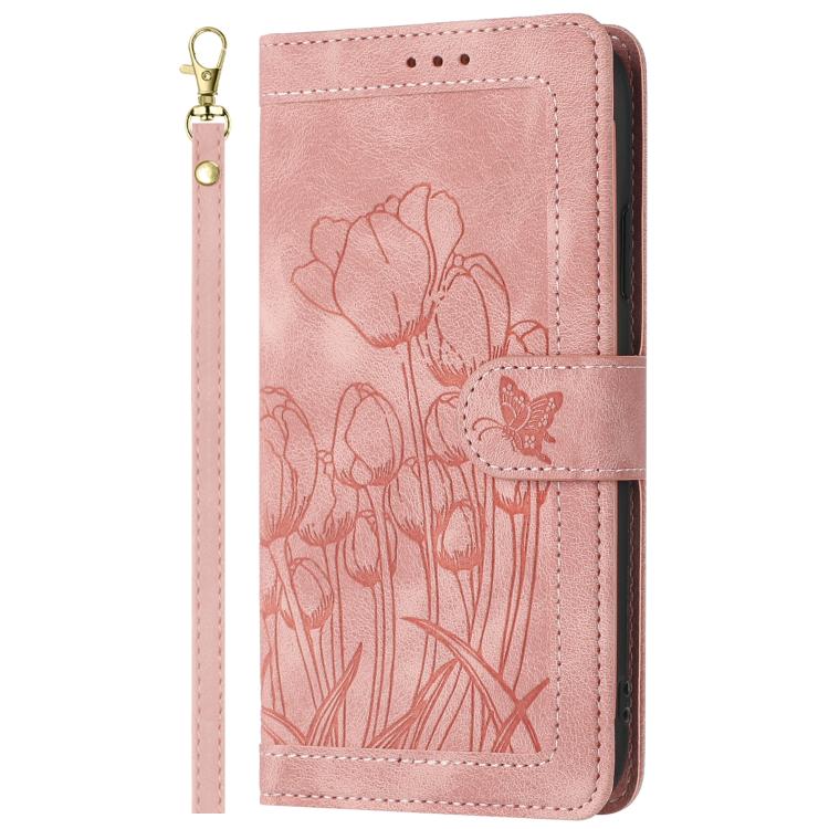 For Google Pixel 10 Pro XL Tulips Embossed Leather Phone Case with Lanyard(Pink) - Google Cases by buy2fix | Online Shopping UK | buy2fix