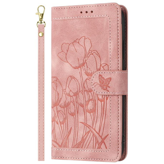 For Google Pixel 10 Pro XL Tulips Embossed Leather Phone Case with Lanyard(Pink) - Google Cases by buy2fix | Online Shopping UK | buy2fix