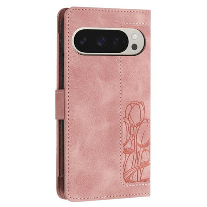 For Google Pixel 10 Pro XL Tulips Embossed Leather Phone Case with Lanyard(Pink) - Google Cases by buy2fix | Online Shopping UK | buy2fix
