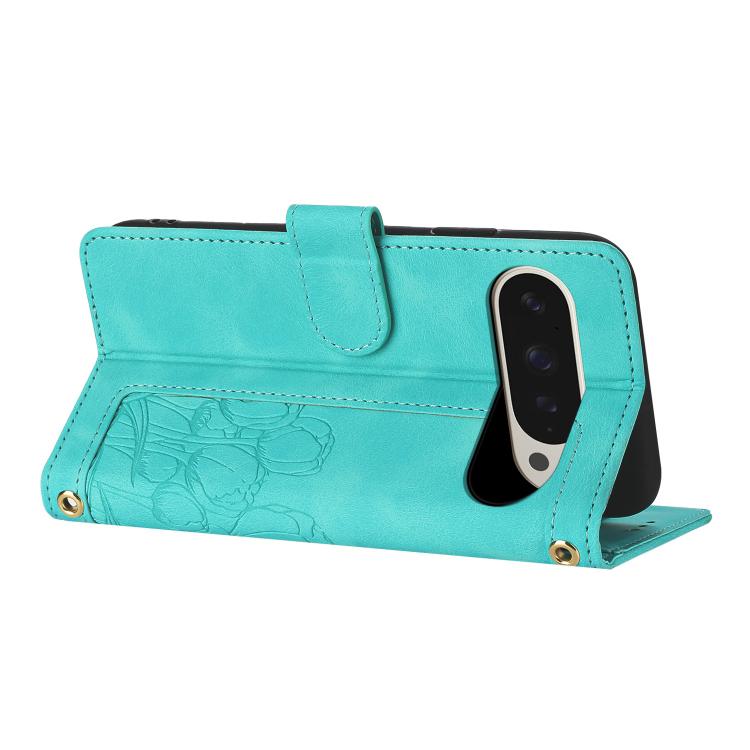 For Google Pixel 10 Pro XL Tulips Embossed Leather Phone Case with Lanyard(Green) - Google Cases by buy2fix | Online Shopping UK | buy2fix