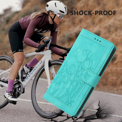 For Google Pixel 10 Pro XL Tulips Embossed Leather Phone Case with Lanyard(Green) - Google Cases by buy2fix | Online Shopping UK | buy2fix