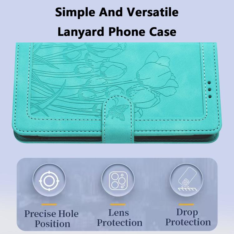 For Google Pixel 10 Pro XL Tulips Embossed Leather Phone Case with Lanyard(Green) - Google Cases by buy2fix | Online Shopping UK | buy2fix