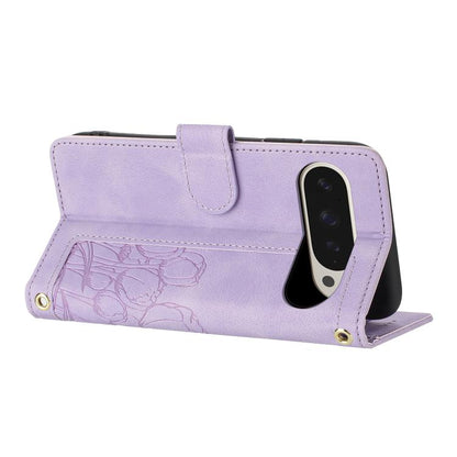 For Google Pixel 10 Pro XL Tulips Embossed Leather Phone Case with Lanyard(Purple) - Google Cases by buy2fix | Online Shopping UK | buy2fix