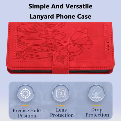 For Google Pixel 10 Pro XL Tulips Embossed Leather Phone Case with Lanyard(Red) - Google Cases by buy2fix | Online Shopping UK | buy2fix
