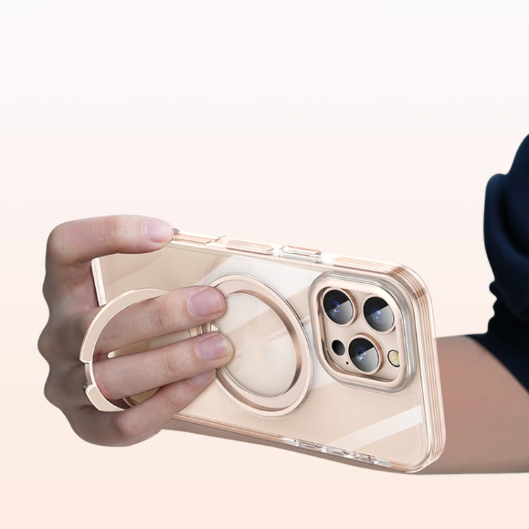 For iPhone 16 Pro Max Gear Plating PC 360 Ring Holder Magsafe Phone Case(Transparent Black) - iPhone 16 Pro Max Cases by buy2fix | Online Shopping UK | buy2fix