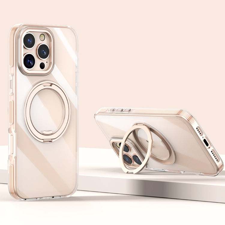 For iPhone 16 Pro Max Gear Plating PC 360 Ring Holder Magsafe Phone Case(Transparent Copper) - iPhone 16 Pro Max Cases by buy2fix | Online Shopping UK | buy2fix