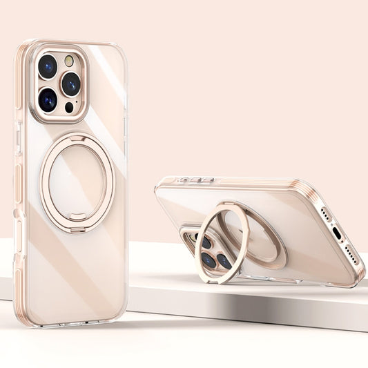 For iPhone 16 Pro Max Gear Plating PC 360 Ring Holder Magsafe Phone Case(Transparent Copper) - iPhone 16 Pro Max Cases by buy2fix | Online Shopping UK | buy2fix