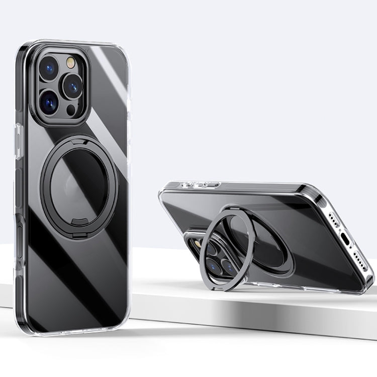 For iPhone 16 Pro Gear Plating PC 360 Ring Holder Magsafe Phone Case(Transparent Black) - iPhone 16 Pro Cases by buy2fix | Online Shopping UK | buy2fix