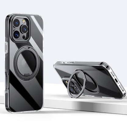 For iPhone 16 Pro Gear Plating PC 360 Ring Holder Magsafe Phone Case(Transparent Black) - iPhone 16 Pro Cases by buy2fix | Online Shopping UK | buy2fix