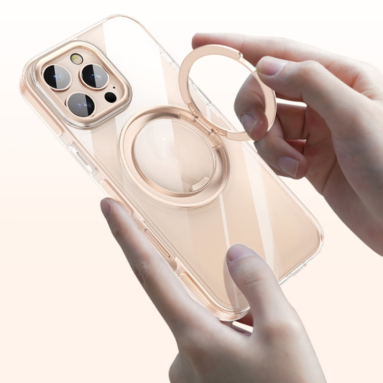 For iPhone 16 Pro Gear Plating PC 360 Ring Holder Magsafe Phone Case(Transparent Black) - iPhone 16 Pro Cases by buy2fix | Online Shopping UK | buy2fix