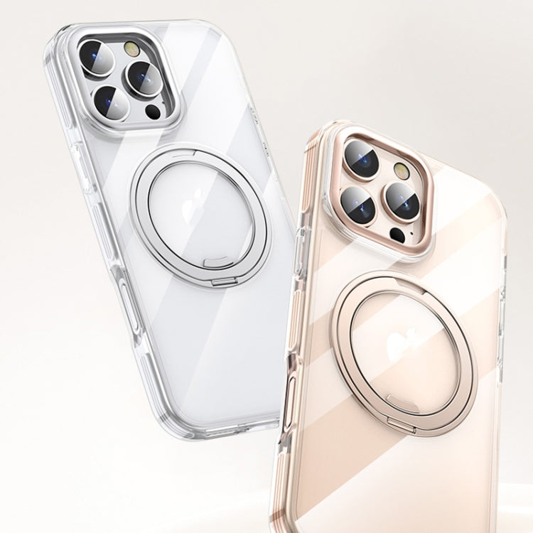 For iPhone 16 Pro Gear Plating PC 360 Ring Holder Magsafe Phone Case(Transparent Black) - iPhone 16 Pro Cases by buy2fix | Online Shopping UK | buy2fix