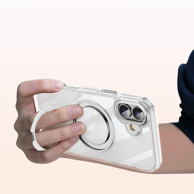 For iPhone 16 Plus Gear Plating PC 360 Ring Holder Magsafe Phone Case(Transparent) - iPhone 16 Plus Cases by buy2fix | Online Shopping UK | buy2fix