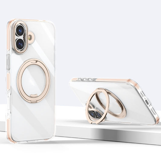 For iPhone 16 Gear Plating PC 360 Ring Holder Magsafe Phone Case(Transparent Copper) - iPhone 16 Cases by buy2fix | Online Shopping UK | buy2fix