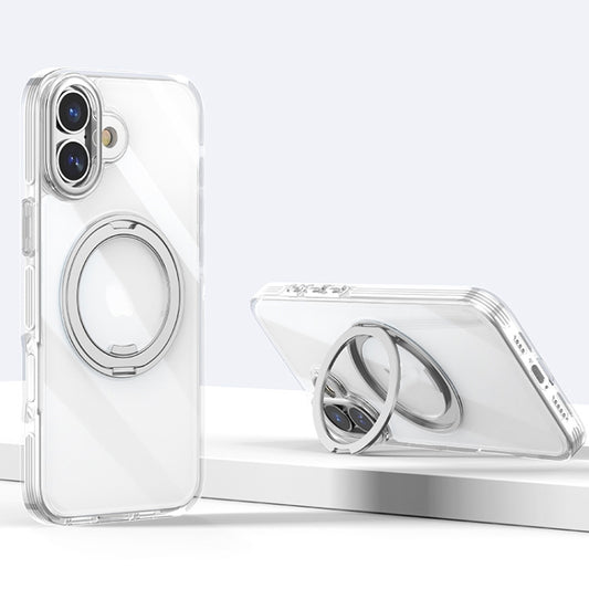 For iPhone 16 Gear Plating PC 360 Ring Holder Magsafe Phone Case(Transparent) - iPhone 16 Cases by buy2fix | Online Shopping UK | buy2fix