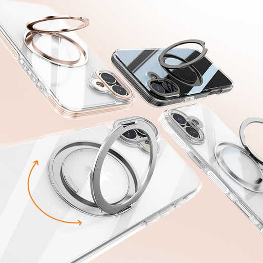 For iPhone 16 Gear Plating PC 360 Ring Holder Magsafe Phone Case(Transparent) - iPhone 16 Cases by buy2fix | Online Shopping UK | buy2fix