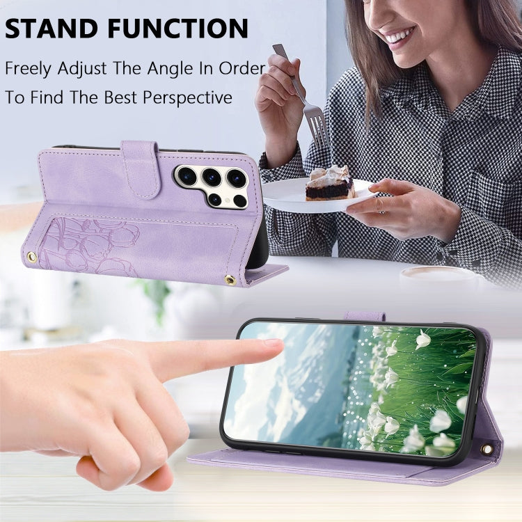 For Samsung Galaxy S25 Ultra 5G Tulips Embossed Leather Phone Case with Lanyard(Purple) by buy2fix