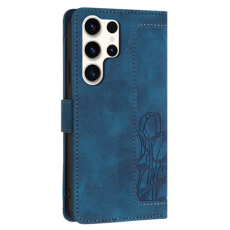 For Samsung Galaxy S25 Ultra 5G Tulips Embossed Leather Phone Case with Lanyard(Blue) by buy2fix