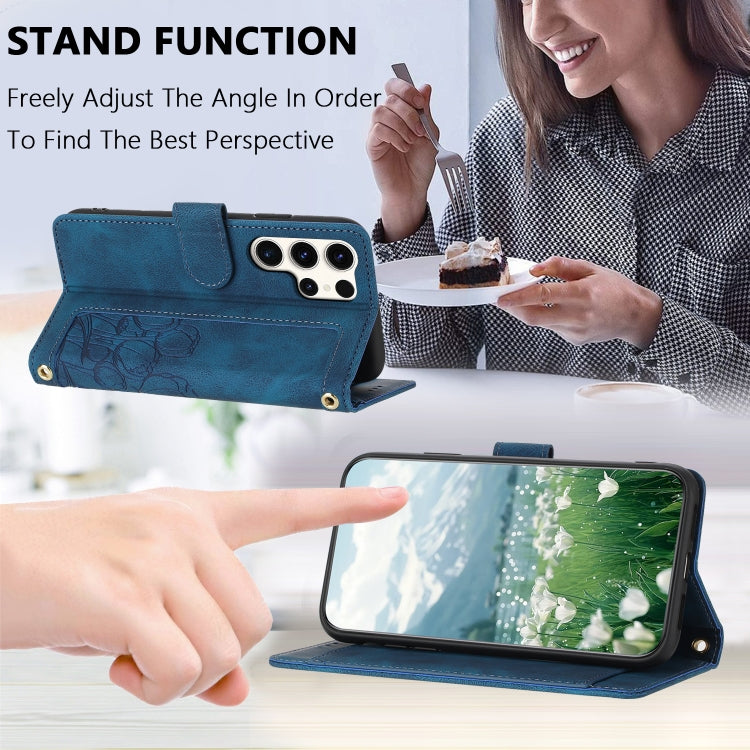 For Samsung Galaxy S25 Ultra 5G Tulips Embossed Leather Phone Case with Lanyard(Blue) by buy2fix
