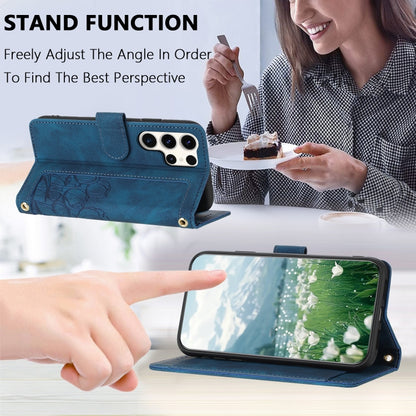 For Samsung Galaxy S25 Ultra 5G Tulips Embossed Leather Phone Case with Lanyard(Blue) by buy2fix