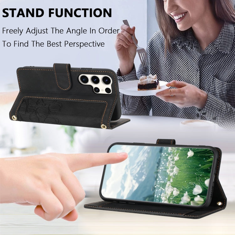 For Samsung Galaxy S25 Ultra 5G Tulips Embossed Leather Phone Case with Lanyard(Black) by buy2fix