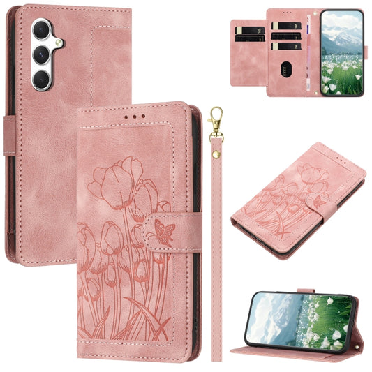 For Samsung Galaxy S25+ 5G Tulips Embossed Leather Phone Case with Lanyard(Pink) by buy2fix