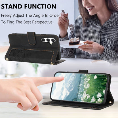 For Samsung Galaxy S25+ 5G Tulips Embossed Leather Phone Case with Lanyard(Black) by buy2fix