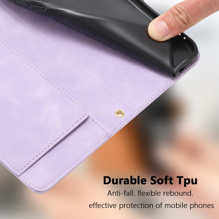 For Samsung Galaxy S25 5G Tulips Embossed Leather Phone Case with Lanyard(Purple) by buy2fix