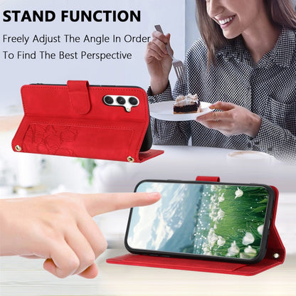 For Samsung Galaxy S25 5G Tulips Embossed Leather Phone Case with Lanyard(Red) by buy2fix