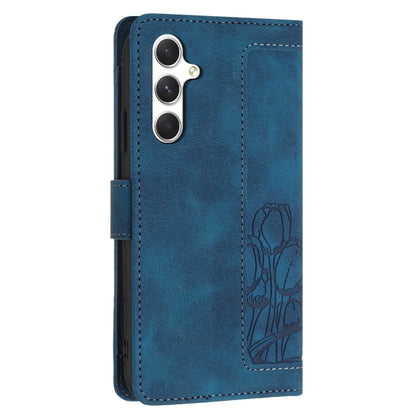 For Samsung Galaxy S25 5G Tulips Embossed Leather Phone Case with Lanyard(Blue) by buy2fix