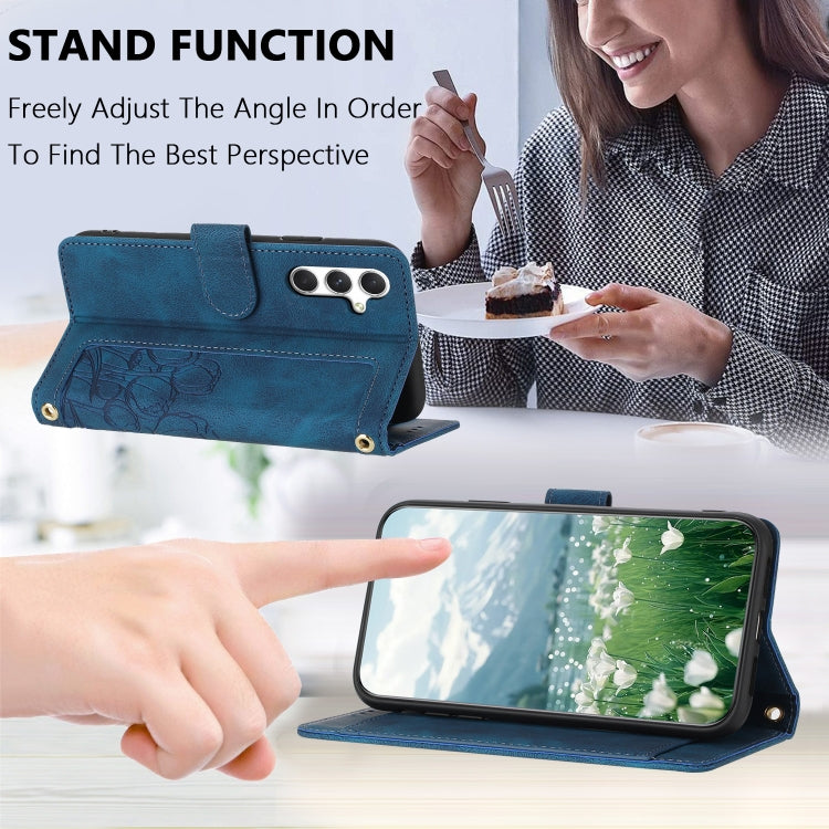 For Samsung Galaxy S25 5G Tulips Embossed Leather Phone Case with Lanyard(Blue) by buy2fix