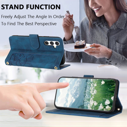 For Samsung Galaxy S25 5G Tulips Embossed Leather Phone Case with Lanyard(Blue) by buy2fix