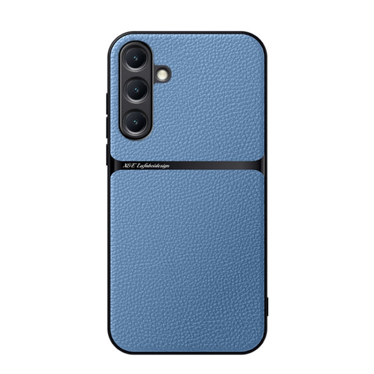For Samsung Galaxy S25+ 5G Litchi Leather Magnetic Full Coverage Shockproof Phone Case(Blue) by buy2fix