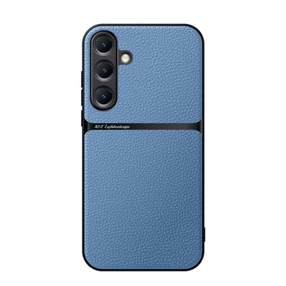 For Samsung Galaxy S25 5G Litchi Leather Magnetic Full Coverage Shockproof Phone Case(Blue) by buy2fix