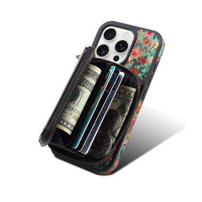 For iPhone 16 Pro Denior D23 MagSafe Detachable Zipper Wallet Holder Phone Case(Blue) by Denior